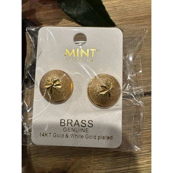 Mint 14KT White & Gold Plated Goldtone Brass Half Circles NEW W Gift Bag - Picture 4 of 6